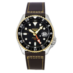 Seiko 5 Sports SKX GMT Leather Strap Black Dial Automatic SSK036K1 100M Men's Watch