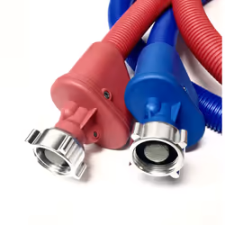 2-pack Flood Safe Washing Machine Hoses - Heavy Duty PVC Hose Sealed With Rigid Corrugated Outer Wall in Red-Blue and Built-in Auto Shut-off Valve Uni