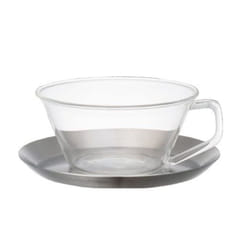 KINTO CAST 23086 Tea Cup & Saucer  7.8 fl oz (220 ml)  Stainless Steel  Heat Resistant Glass  Black Tea  Dishwasher Safe