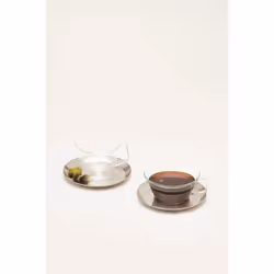 KINTO CAST 23086 Tea Cup & Saucer  7.8 fl oz (220 ml)  Stainless Steel  Heat Resistant Glass  Black Tea  Dishwasher Safe