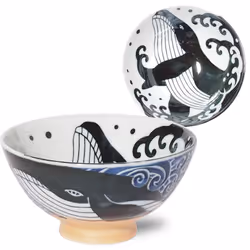 Minoru Touki White Wave Whale Blue Ceramic Rice Bowl Small f4.72?H2.4in 5.64oz Made in Japan