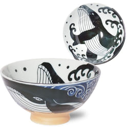 Minoru Touki White Wave Whale Blue Ceramic Rice Bowl Small f4.72?H2.4in 5.64oz Made in Japan