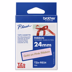 Brother TZE-RE54 label-making tape Gold on Pink