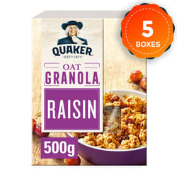 5 x Quaker Oat Raisin Granola 500g