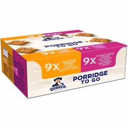 Quaker Porridge To Go Breakfast Bar Golden Syrup & Strawberry Raspberry & Cranberry Variety 18 x 55 g