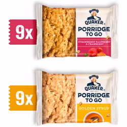 Quaker Porridge To Go Breakfast Bar Golden Syrup & Strawberry Raspberry & Cranberry Variety 18 x 55 g