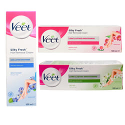3 x 100ml Veet Silky Fresh Hair Removal Cream Sensitive, Normal & Dry Skin - 3 x MIX As Per Listing