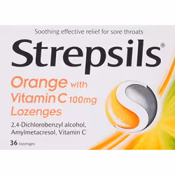 Strepsils Orange with Vitamin C Lozenges, 36 Lozenges
