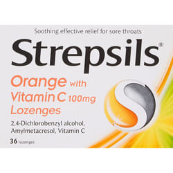 Strepsils Orange with Vitamin C Lozenges, 36 Lozenges