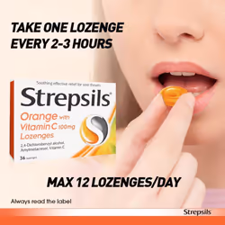 Strepsils Orange with Vitamin C Lozenges, 36 Lozenges