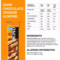 KIND Bars, Healthy Gluten Free & Low Calorie Snack Bars, Dark Chocolate Orange and Almond, 12 Bars