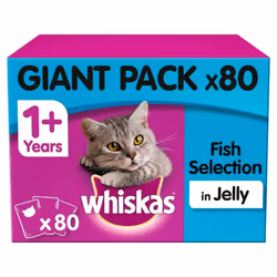 WHISKAS 1+ Cat Pouches Fish Selection In Jelly 80x100g Giant Pack