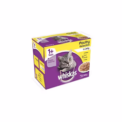 Whiskas 1+ Cat Pouch Poultry In Jelly 12Pk (4 x 12X100)