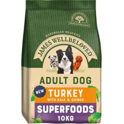 10kg James Wellbeloved Superfoods Adult Dog Food Turkey with Kale & Quinoa