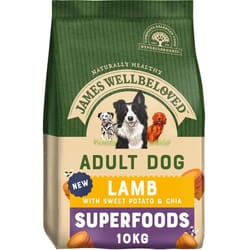 10kg James Wellbeloved Superfoods Adult Dog Food Lamb With Sweet Potato & Chia
