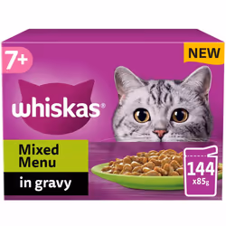 144 x 85g Whiskas 7+ Mixed Menu Senior Wet Cat Food Pouches in Gravy