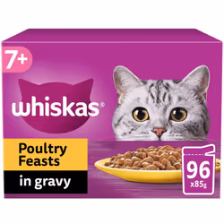 96 x 85g Whiskas 7+ Poultry Feasts Mixed Senior Wet Cat Food Pouches