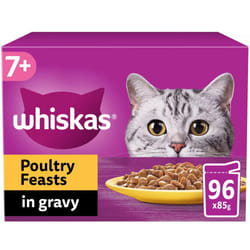 96 x 85g Whiskas 7+ Poultry Feasts Mixed Senior Wet Cat Food Pouches
