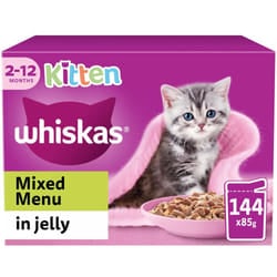 144 x 85g Whiskas Kitten Mixed Menu Wet Cat Food Pouches in Jelly