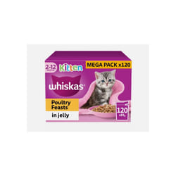 120 x 85g Whiskas 2-12mths Cat Pouches Poultry Feasts in Jelly