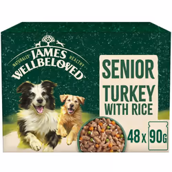 48 x 90g James Wellbeloved Senior Wet Dog Food Turkey in Gravy Pouch Multipack