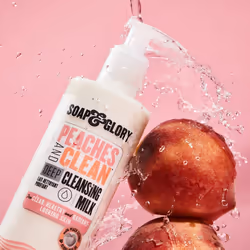 Soap & Glory Peaches & Clean Deep Cleansing Milk - 4 in 1 Milk Cleanser & Makeup Remover with Peach Extract Ginseng & Jojoba Oil - Hydrating Facial Cl