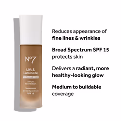 No7 Lift & Luminate Triple Action Serum Foundation - Honey - Liquid Foundation Makeup with SPF 15 for Dewy  Glowy Base - Radiant Serum Foundation for