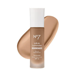 No7 Lift & Luminate Triple Action Serum Foundation - Deep Beige - Liquid Foundation Makeup with SPF 15 for Dewy  Glowy Base - Radiant Serum Foundation