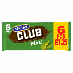 McVitie's Club Mint Chocolate Biscuit Bars 6 bar (Pack of 12)
