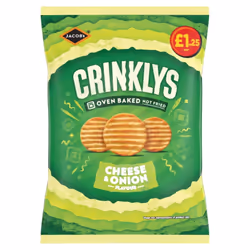 Jacob's Crinklys Cheese & Onion Snacks 90g ( pack of 15 )