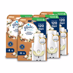 Plug in Air Freshener Holder and Refill, Electric Scented Oil Room Air Freshener, Sandalwood & Jasmine, Pack of 4