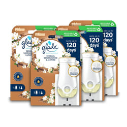 Plug in Air Freshener Holder and Refill, Electric Scented Oil Room Air Freshener, Sandalwood & Jasmine, Pack of 4