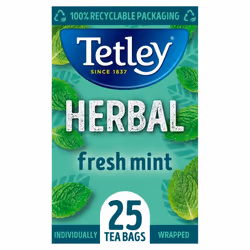 Tetley Herbal Fresh Mint 25 Compostable Tea Bags 50g ( pack of 6 )