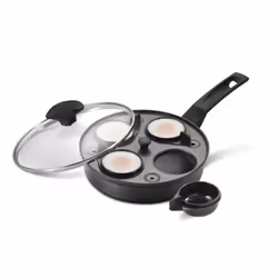 Prestige Egg Poacher in Aluminium Non Stick Frying Pan with Glass Lid - 20 cm