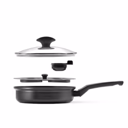 Prestige Egg Poacher in Aluminium Non Stick Frying Pan with Glass Lid - 20 cm