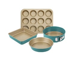Prestige Bakeware Set in Gold Muffin & Cake Non Stick Tins, 0.8 mm - Pack of 4