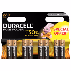 Duracell Plus Power, Single-use battery, AA, Alkaline, 1.5 V, 8 pc(s), Multicolour