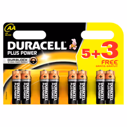 Duracell Plus Power, Single-use battery, AA, Alkaline, 1.5 V, 8 pc(s), Cylindrical