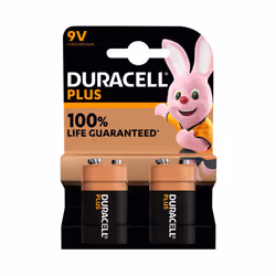 Duracell Plus 9V Battery Alkaline 100% Life Pack of 2 5011416 DU14226