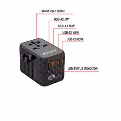Verbatim UTA-05 65W GaN III Universal Travel Adapter with 2 x USB-C PD & QC 4+ & 2 x USB-A ports - Additional view 5