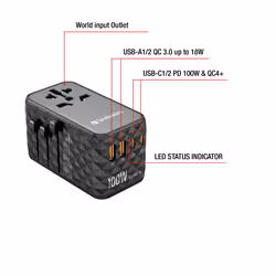 Verbatim UTA-06 100W GaN III Universal Travel Adapter with 2 x USB-C PD & QC 4+ & 2 x USB-A QC 3.0 ports - Additional view 6