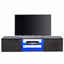 MDA Designs Ara Black Modern TV Cabinet for Flat TV Screens of up to 65" Entertainment Unit with Built-in Blue LED Lights