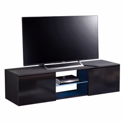 MDA Designs Ara Black Modern TV Cabinet for Flat TV Screens of up to 65" Entertainment Unit with Built-in Blue LED Lights