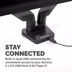 Fellowes Platinum Series Dual Monitor Arm - Monitor Mount for Two 8KG 40 Inch Screens - Adjustable Dual Monitor Desk Mount - Tilt 45° Pan 180° Swivel 360° Rotation 360°, VESA 75 x 75/100 x 100 - Black - Additional view 4