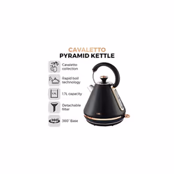 T10044RG Cavaletto Pyramid Kettle with Fast Boil, Detachable Filter, 1.7 Litre, 3000 W, Black and Rose Gold & T20036RG Cavaletto 2-Slice Toaster with