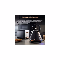 T10044RG Cavaletto Pyramid Kettle with Fast Boil, Detachable Filter, 1.7 Litre, 3000 W, Black and Rose Gold & T20036RG Cavaletto 2-Slice Toaster with