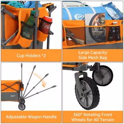 XL Deeper Festival Trolley Folding Garden Beach Camping Larger Capacity Pull along Cart Collapsible Wagon with Wheels Heavy Duty Foldable Picnic
