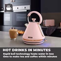 T10044PNK Cavaletto 1.7 Litre Pyramid Kettle with Rapid Boil, Marshmallow Pink and Rose Gold & T20036PNK Cavaletto 2-Slice Toaster with Defrost/Reheat