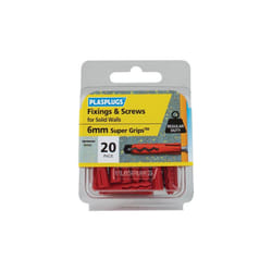 Plasplugs Solid Wall Super Grips Fixings Red & Screws Pack of 20 SWRS20