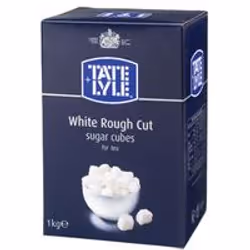 Tate and Lyle white rough cut sugar cubes. Pure sugar cane in cubes. 1KG boxes. Non returnable.